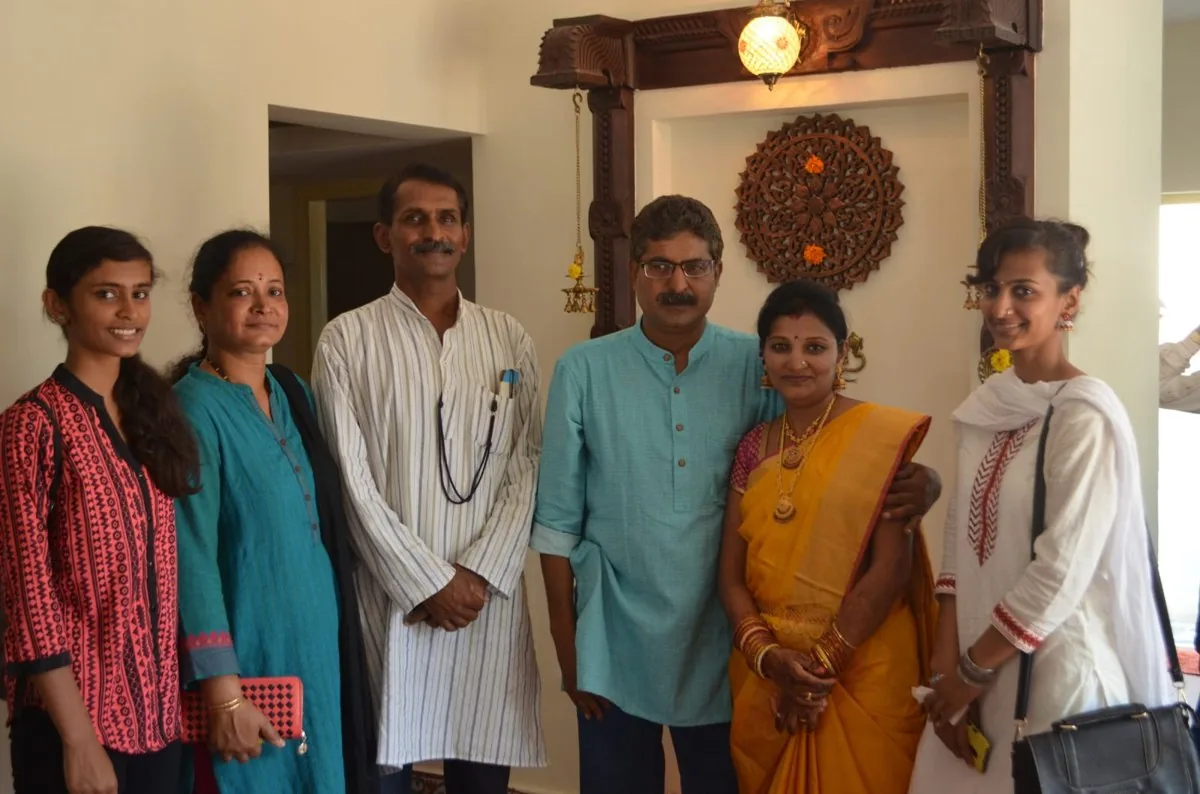 Anarghya with both sets of parents and her sister at the housewarming