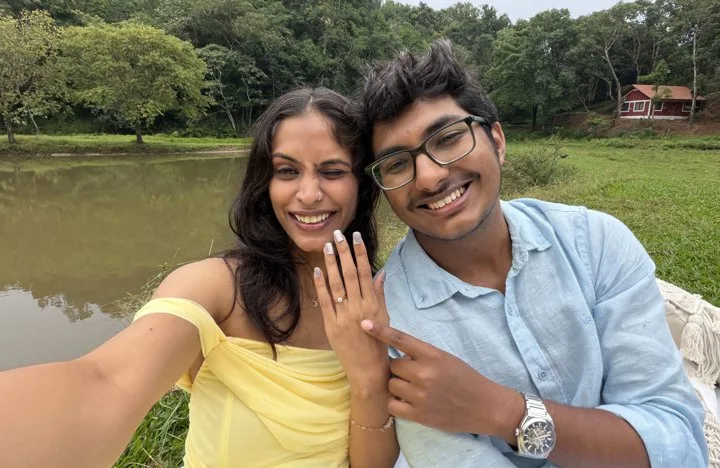 A selfie by the lake, Anarghya showing her ring
